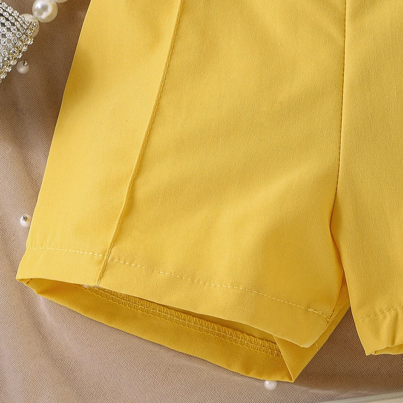 Girls Mustard Bow Applique Sleeveless Top With Shorts Sets 2 pc. Sets