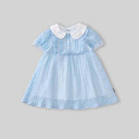 Girls Light Blue Textured Peter Pan Collar Fit & Flare Dress Casual Dresses