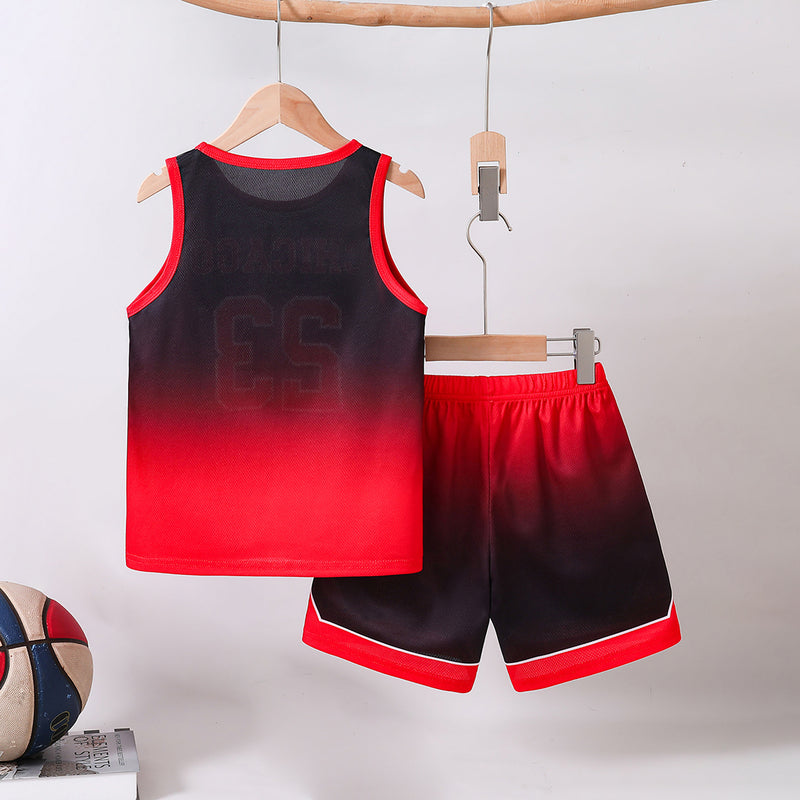 Boys Red Chicago Print Sleeveless T-Shirt With Shorts Set 2 pc. Sets