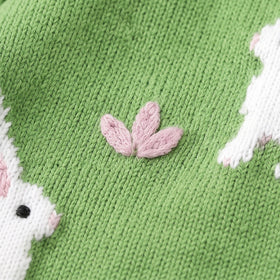 Girls Green Jacquard Long Sleeve Cardigan Sweaters & Cardigans