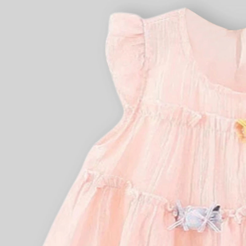 Girls Light Pink Candy Applique Tiered A-Line Dress Casual Dresses