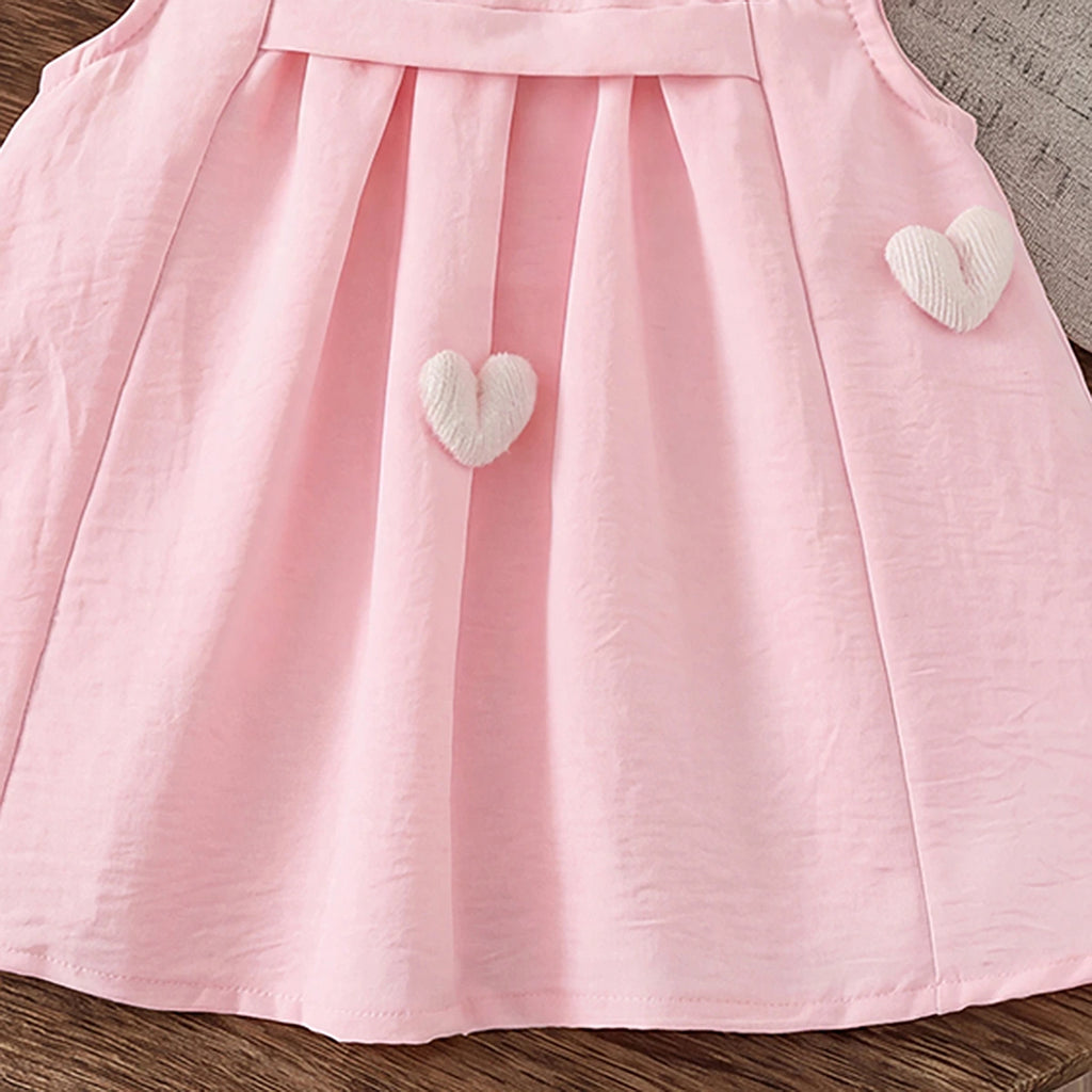 Girls Light Pink Heart Applique Sleeveless Fit & Flare Dress Casual Dresses