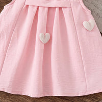 Girls Light Pink Heart Applique Sleeveless Fit & Flare Dress Casual Dresses