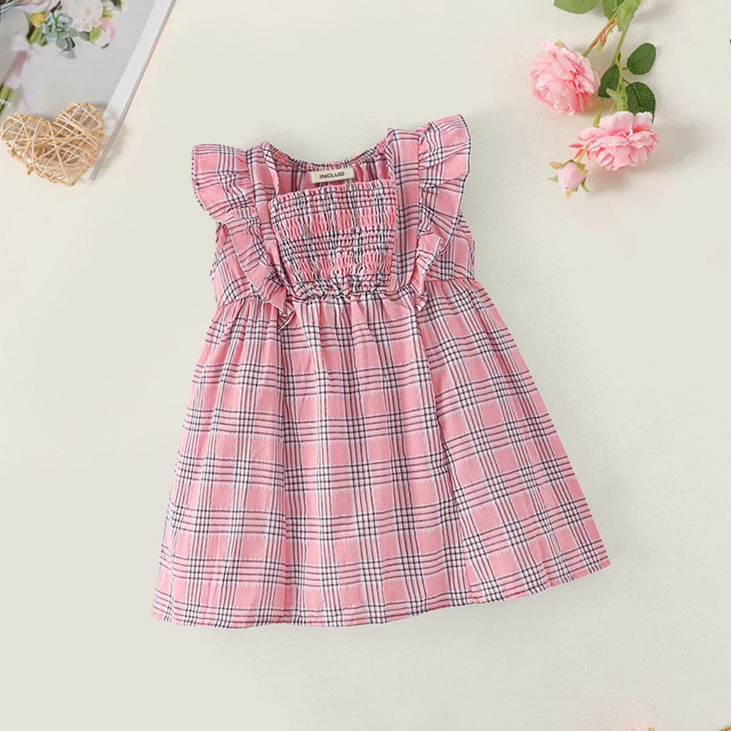 Girls Checkered Casual Dress Casual Dresses Pink 1-2 Y 