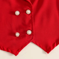 Girls Red Sleeveless Vest With Pleated Flared Pants Set Sets