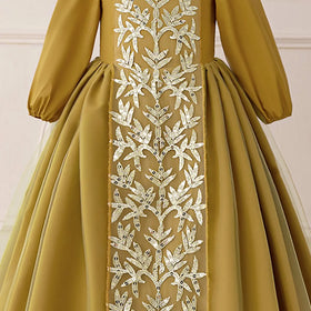 Girls Yellow Embroidered Maxi Dress With Puff Sleeves Casual Dresses