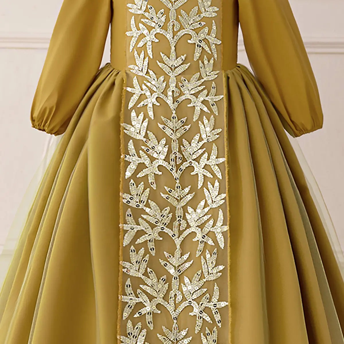 Girls Yellow Embroidered Maxi Dress With Puff Sleeves Casual Dresses