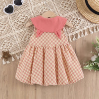 Girls Pink Sleeveless Checked Balloon Dress Casual Dresses