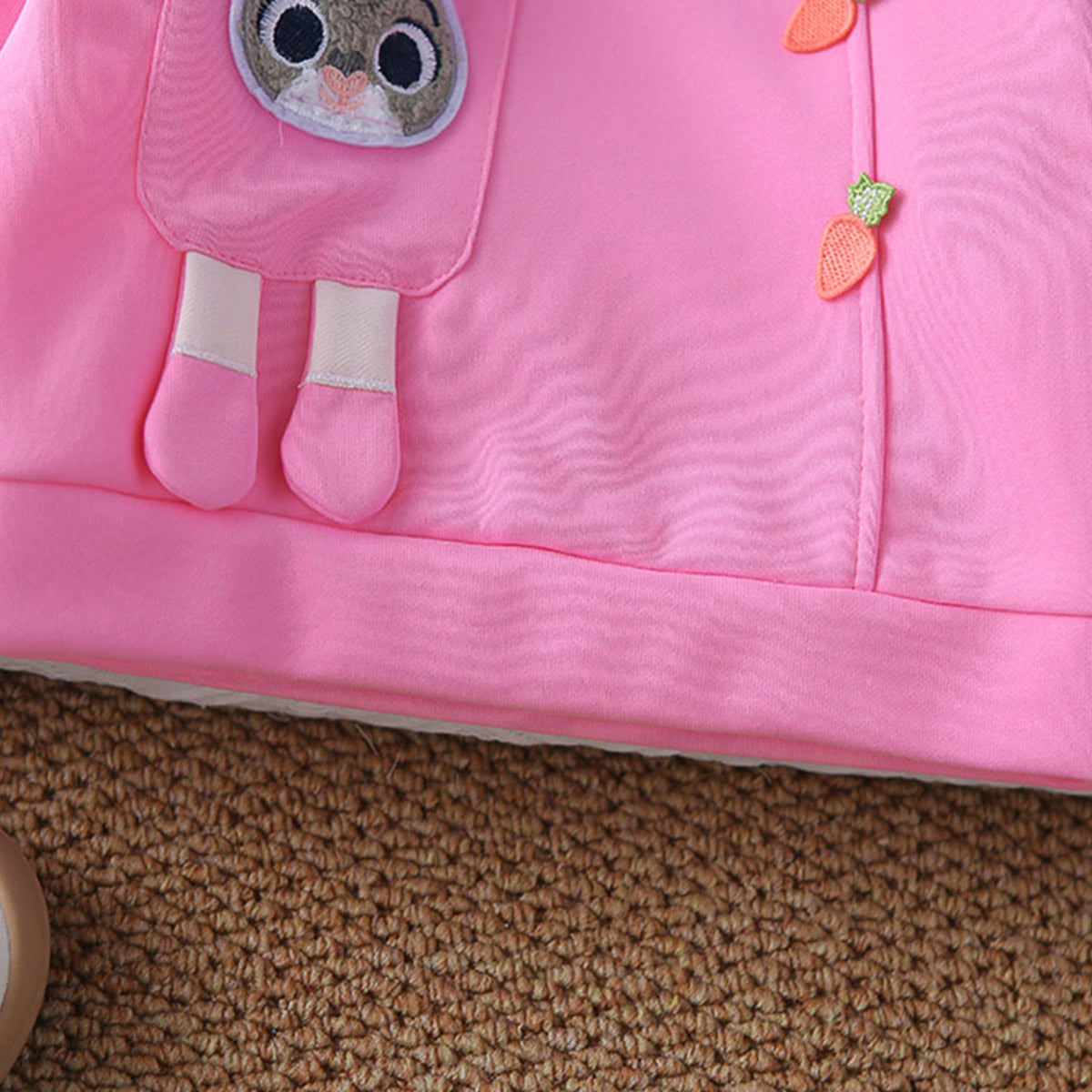 Girls Pink Solid Rabbit Applique Hooded Sweatshirt With joggers Set 2 pc. Sets
