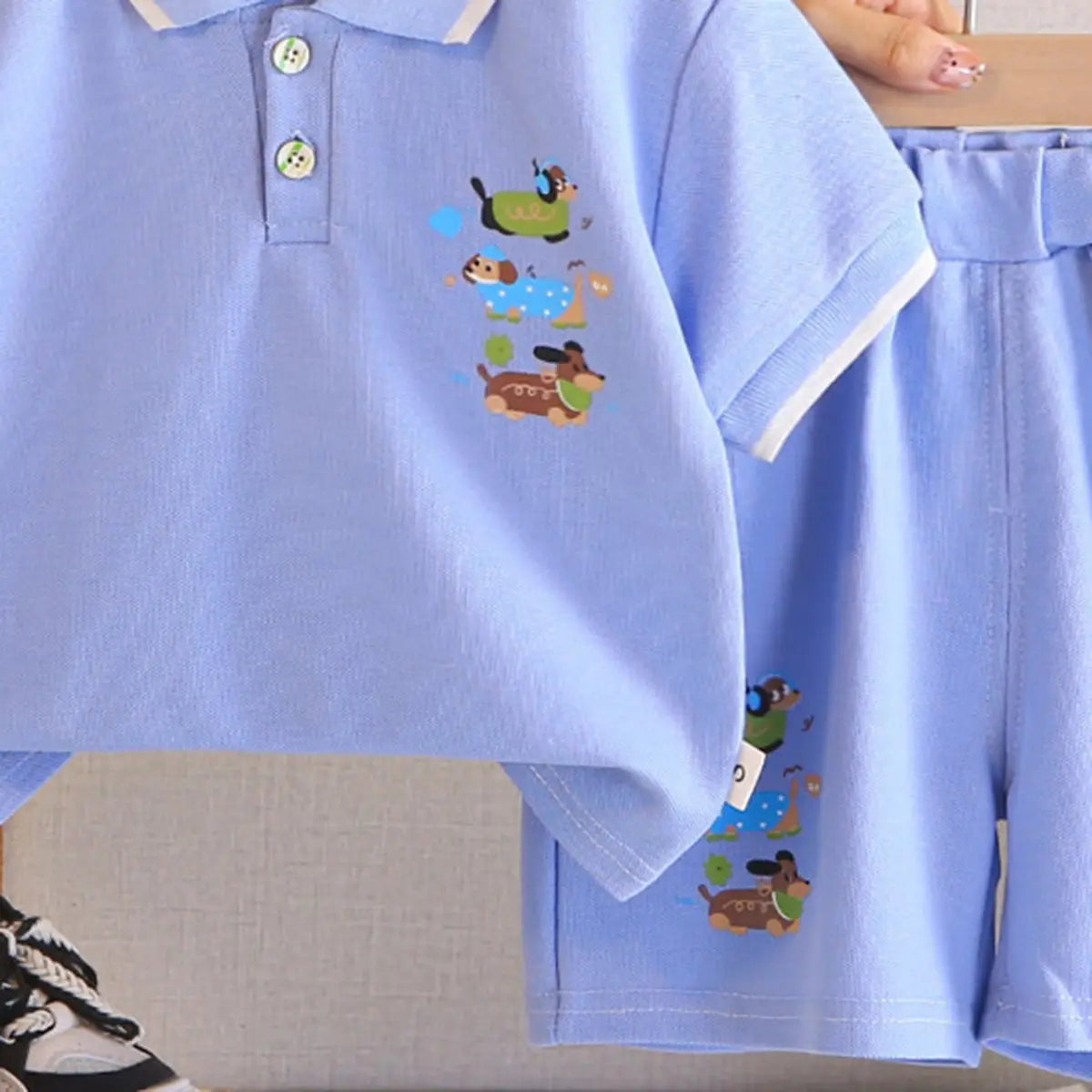 Boys Sky Blue Animal Graphic Short Sleeve Polo T-Shirt With Elasticated Shorts Sets 2 pc. Sets