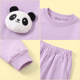 Girls Purple Panda Face Applique Sweatshirt & Joggers Sets Sets