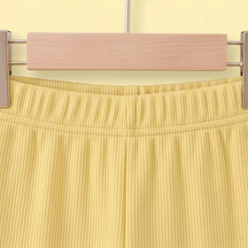 Girls Yellow Ribbed Sailor Collar Overlay Top & Pants Co-ord Sets Sets