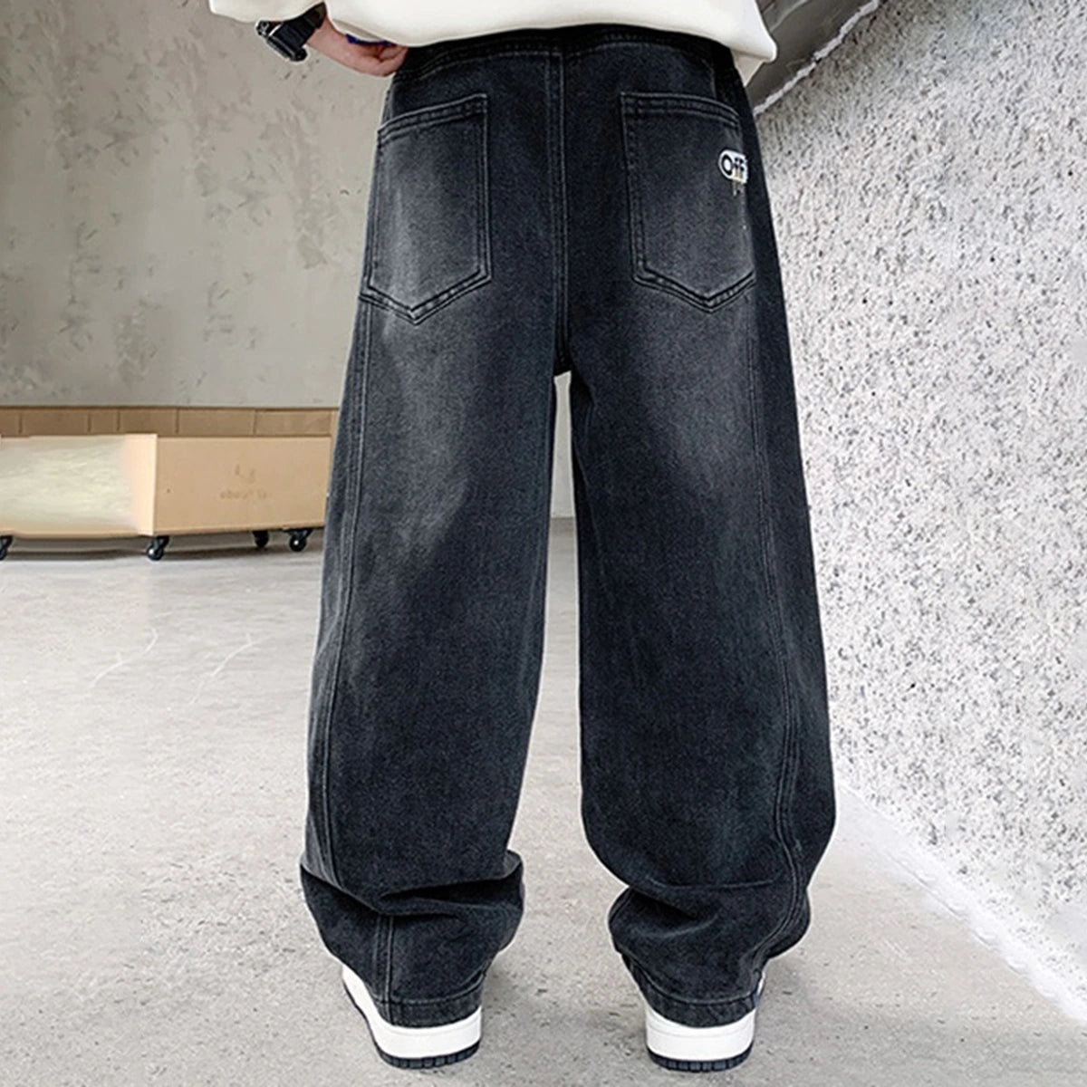 Boys Black Typographic Print Baggy Fit Denim Jeans Pants