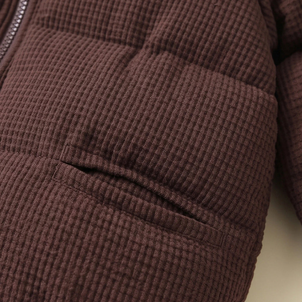 Boys Dark Brown Textured Hooded Zip-up Jacket Coats & Jackets