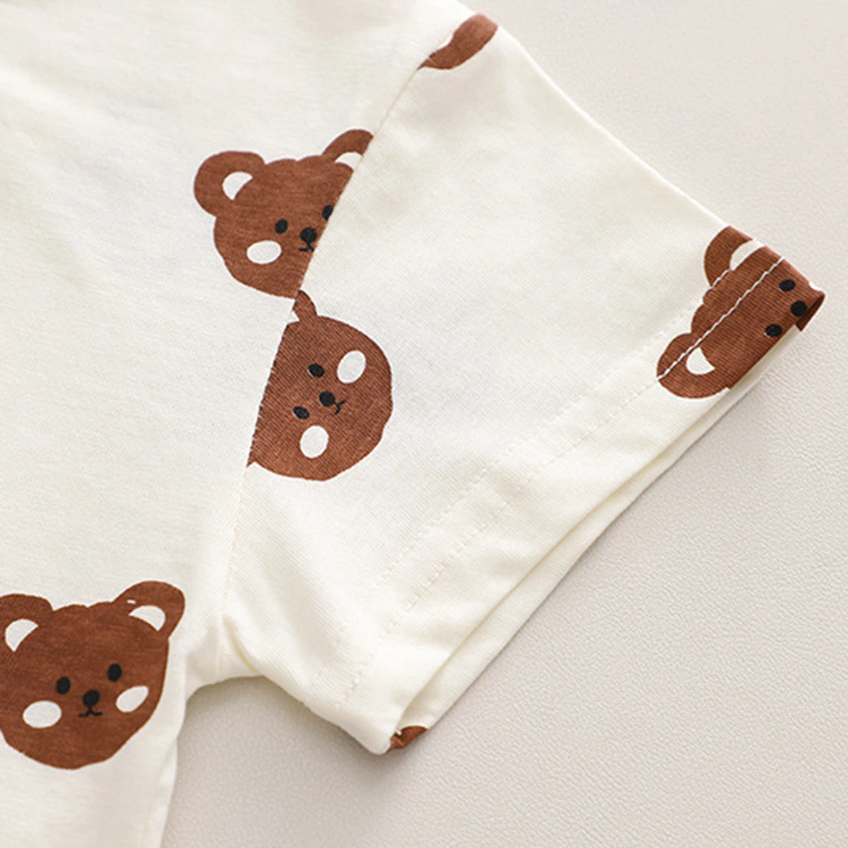 Boys Brown Bear Printed Round Neck T-Shirt With 3D Teddy Bear Applique Dungaree Sets 2 pc. Sets