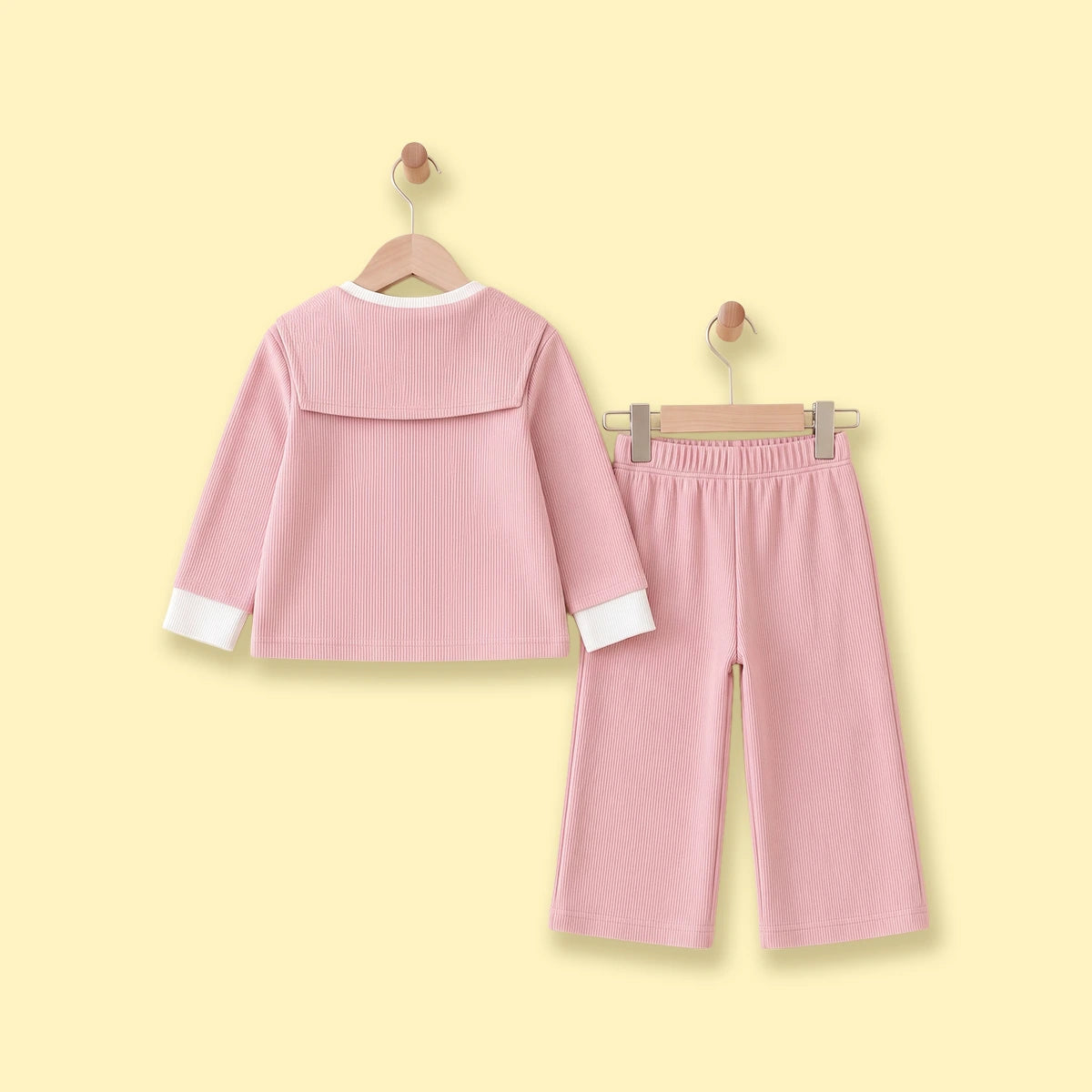 Girls Pink Ribbed Sailor Collar Overlay Top & Pants Co-ord Sets Sets