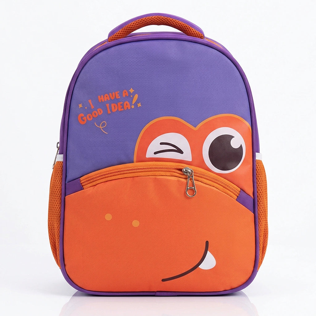 Kids Orange & Purple Cartoon Face School Backpack Trending Accessories Orange Onesize