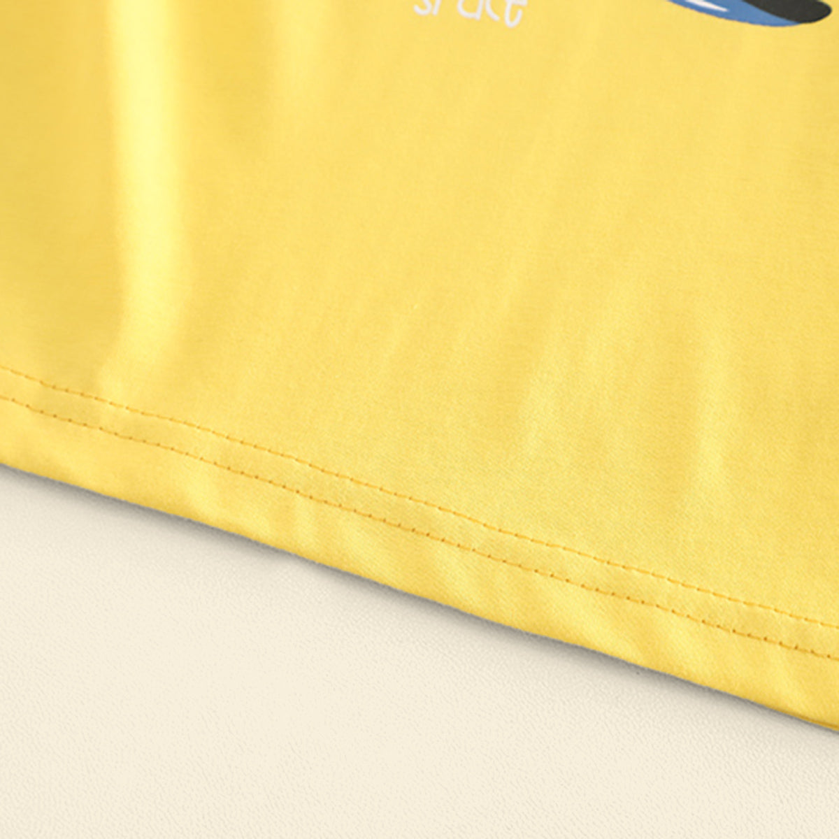 Boys Yellow Graphic Printed Short Sleeves T-Shirt With Denim Shorts Set 2 pc. Sets