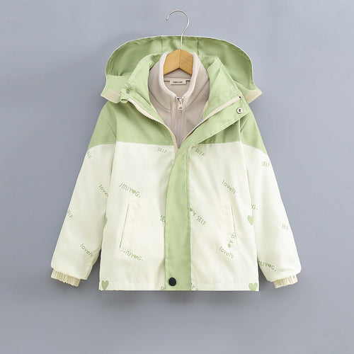 Boys Green Typographic Printed Hooded Jacket With Detachable Fleece Inner Jacket Coats & Jackets Green 3-4 Y