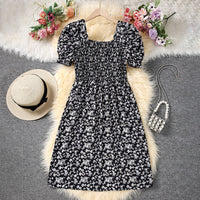 Girls Black Short Sleeve Floral Print Fit & Flare Dress Casual Dresses Black 12-13 Y