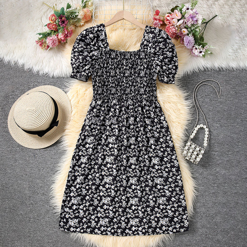 Girls Black Short Sleeve Floral Print Fit & Flare Dress Casual Dresses Black 12-13 Y