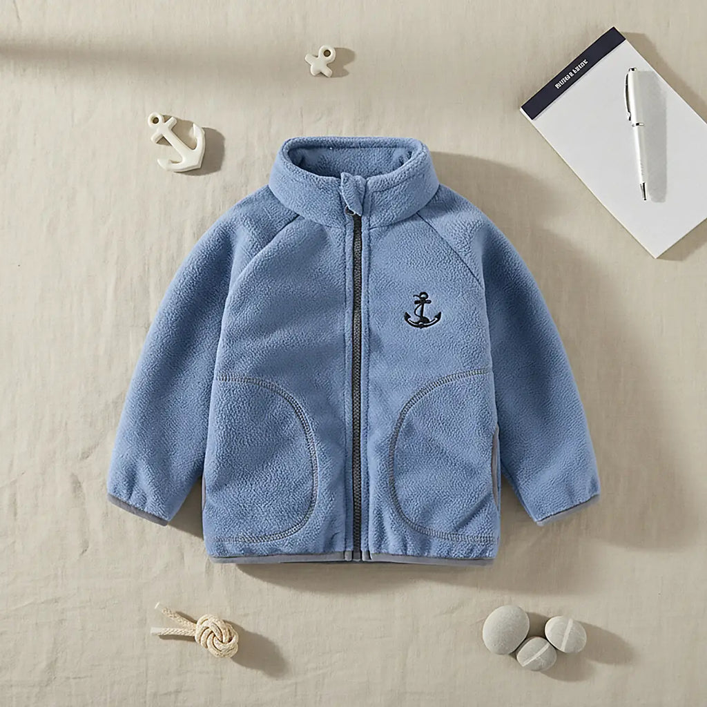 Boys Blue Fleece Embroidered Anchor Logo Zip-up Jacket Coats & Jackets Blue 1-2 Y