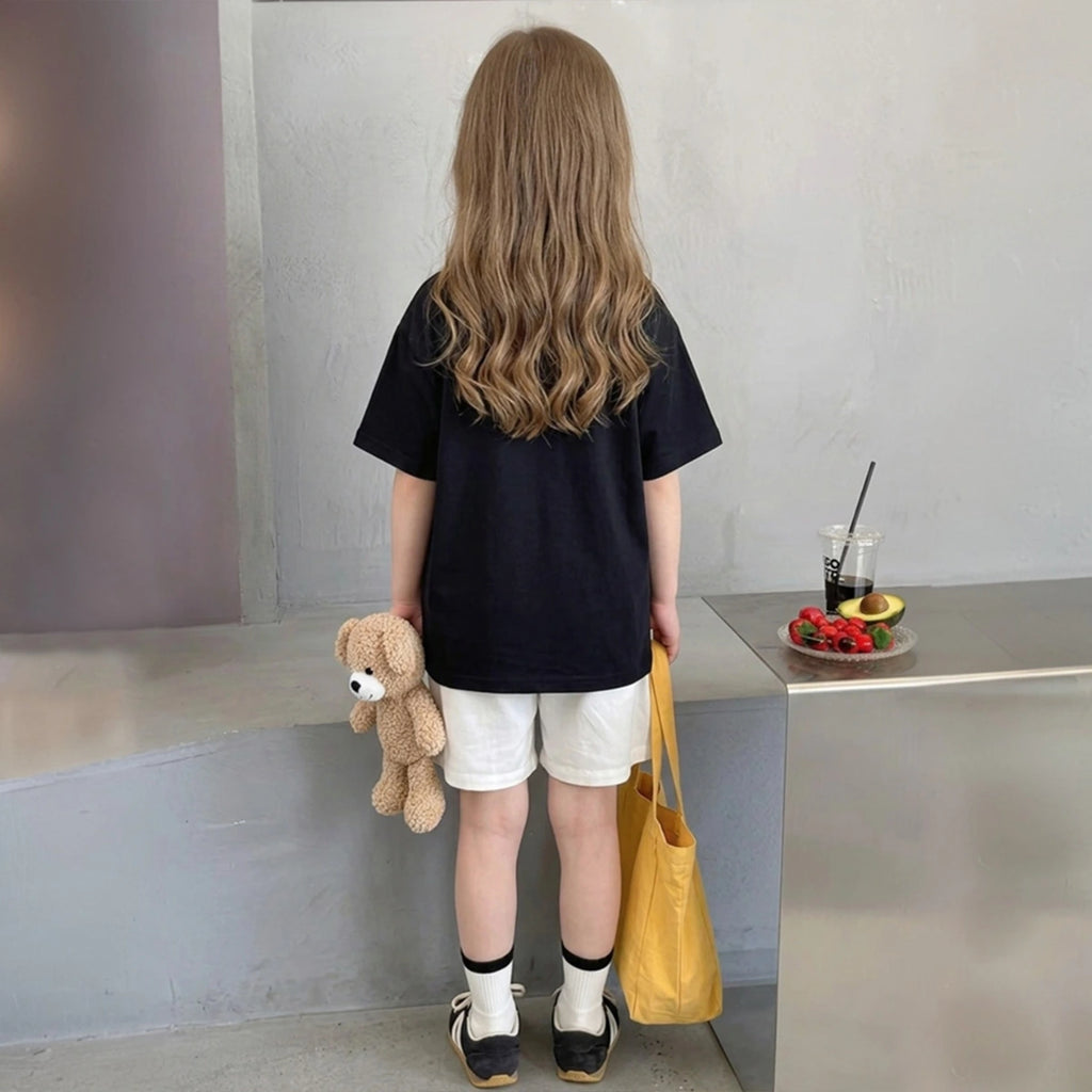 Girls Black Animal Graphic Short Sleeve T-Shirt With Elasticated Shorts Sets Sets