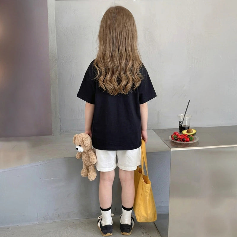 Girls Black Animal Graphic Short Sleeve T-Shirt With Elasticated Shorts Sets Sets