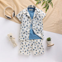 Boys Blue Cactus Printed Shirt With T-Shirt And Shorts Sets 3 pc. Sets Blue 9-12 M