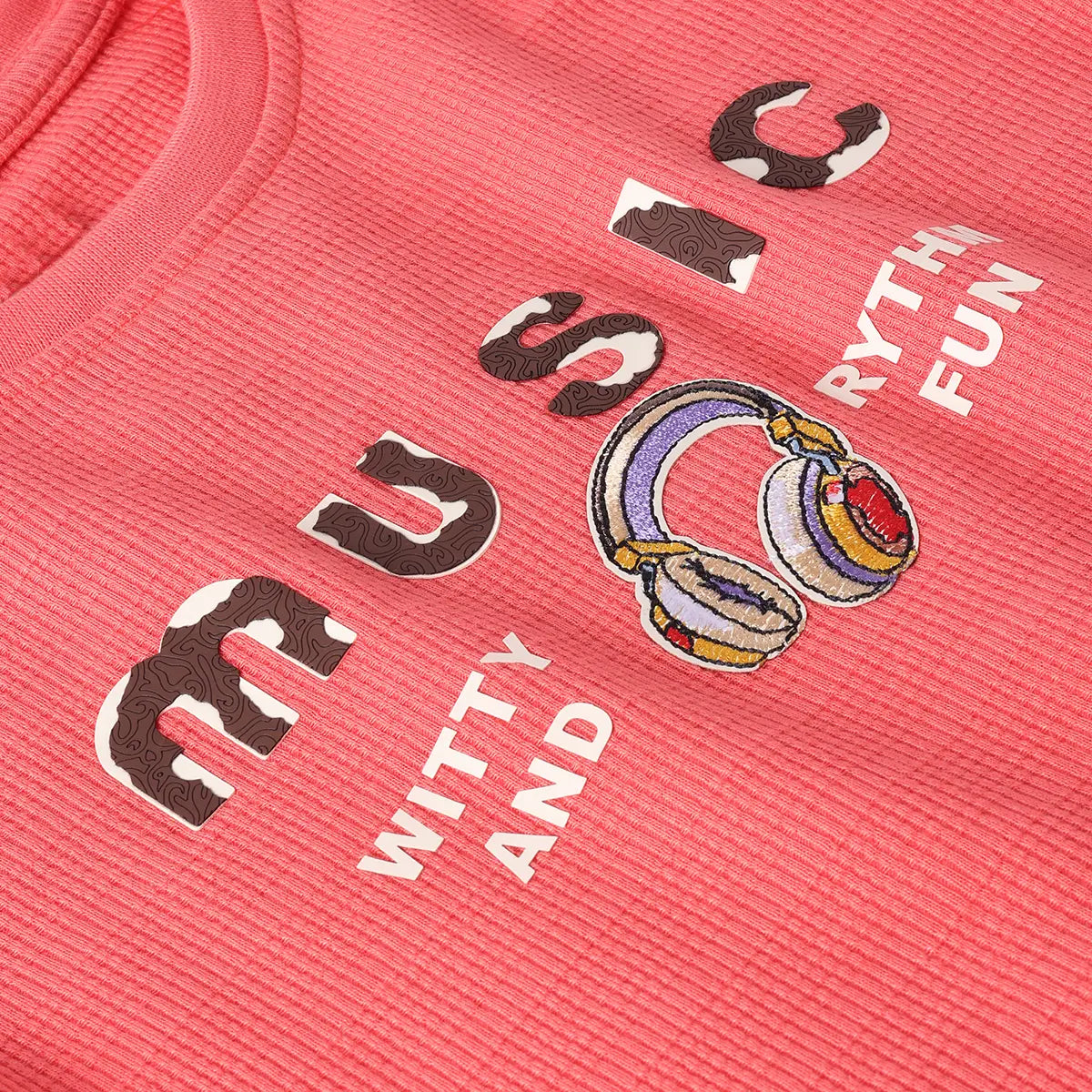 Boys Coral Music Printed Short Sleeve T-Shirt With Drawstring Shorts Sets Sets