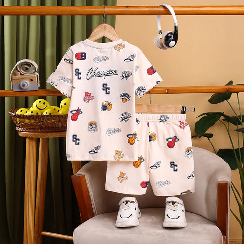 Boys Apricot AOP Graphics Short Sleeve T-Shirt With Elasticated Shorts Sets Sets