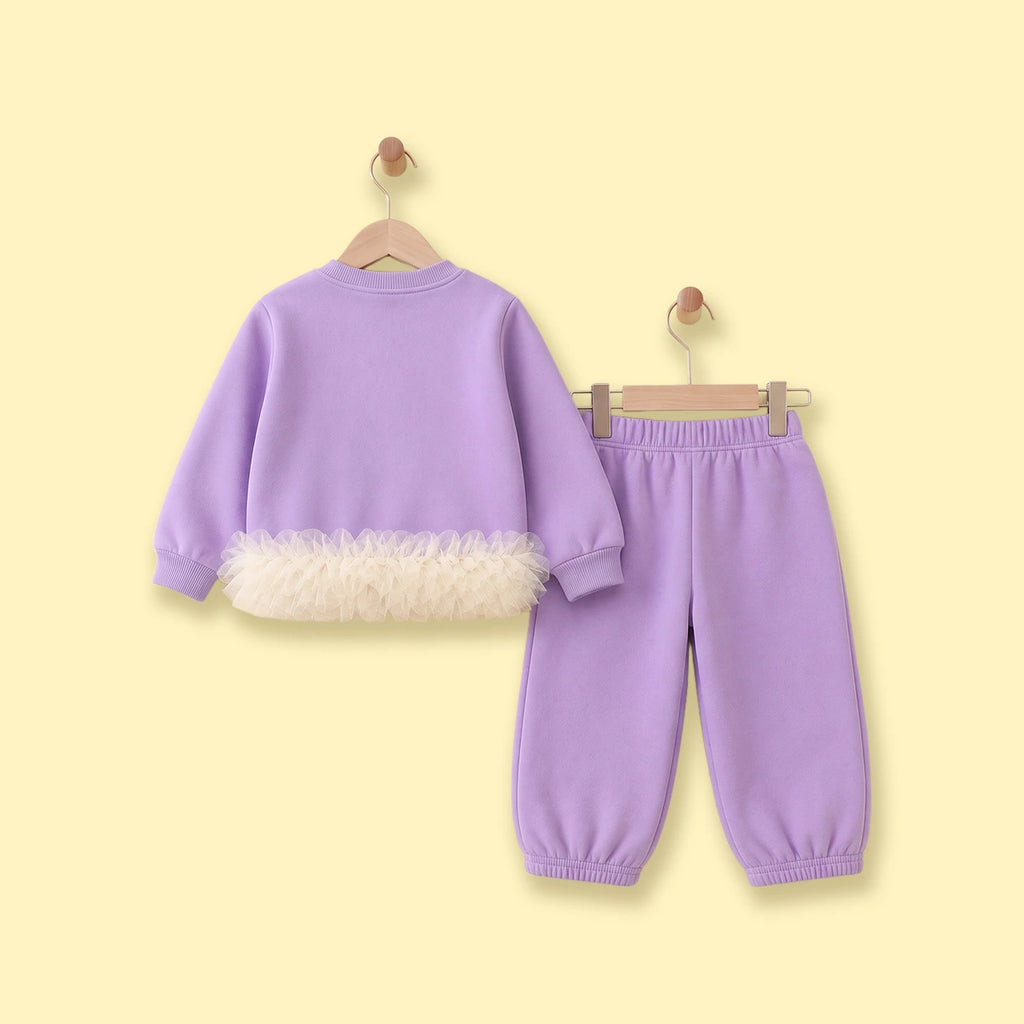 Girls Purple Bunny Applique Sweatshirt With Pants Sets Sets