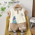 Boys Brown Dinosaur Printed Polo T-Shirt With Shorts Set Sets Brown 1-2 Y