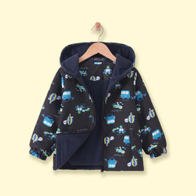Boys Black Graphic Hooded Fleece Lined Jacket Coats & Jackets Black 1-2 Y
