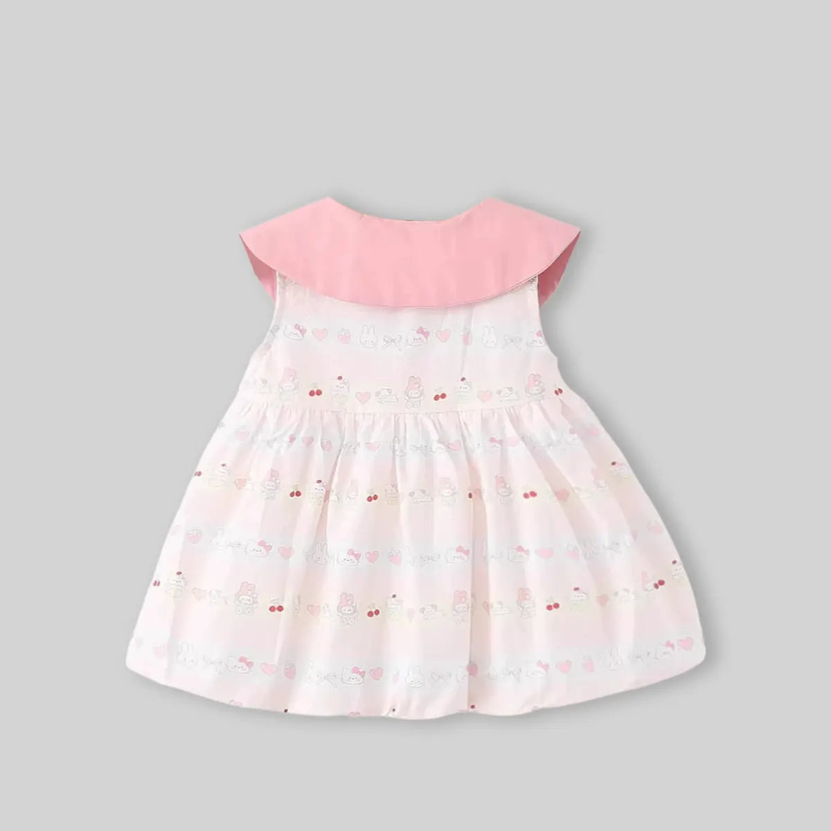 Girls Light Pink Kitty Print Sleeveless Fit & Flare Dress Casual Dresses