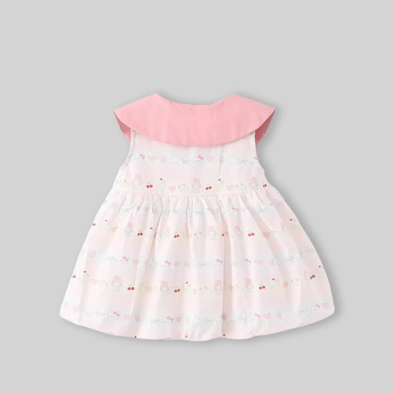 Girls Light Pink Kitty Print Sleeveless Fit & Flare Dress Casual Dresses