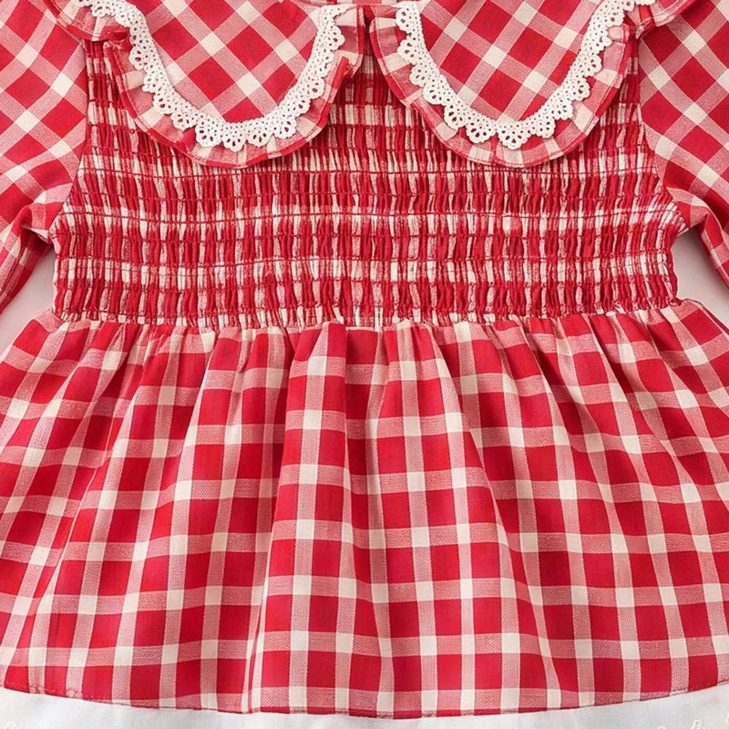 Girls Red Checked Bell Sleeve Top With Pants Sets 2 pc. Sets