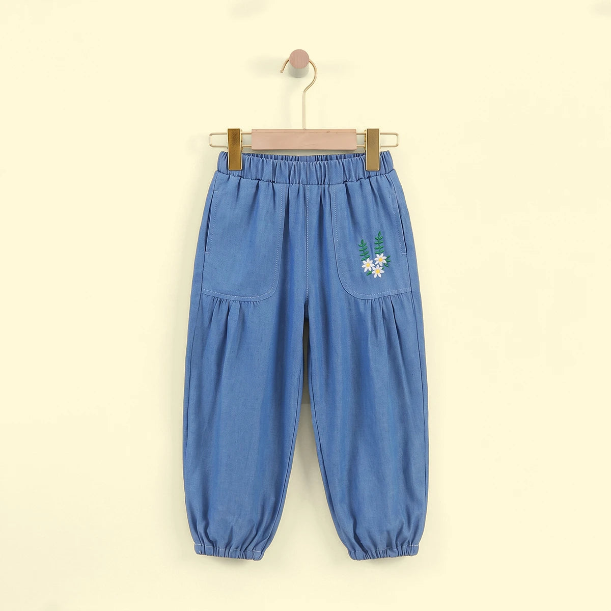 Girls Blue Floral Embroidered Pants Pants Blue 1-2 Y