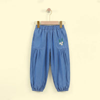 Girls Blue Floral Embroidered Pants Pants Blue 1-2 Y