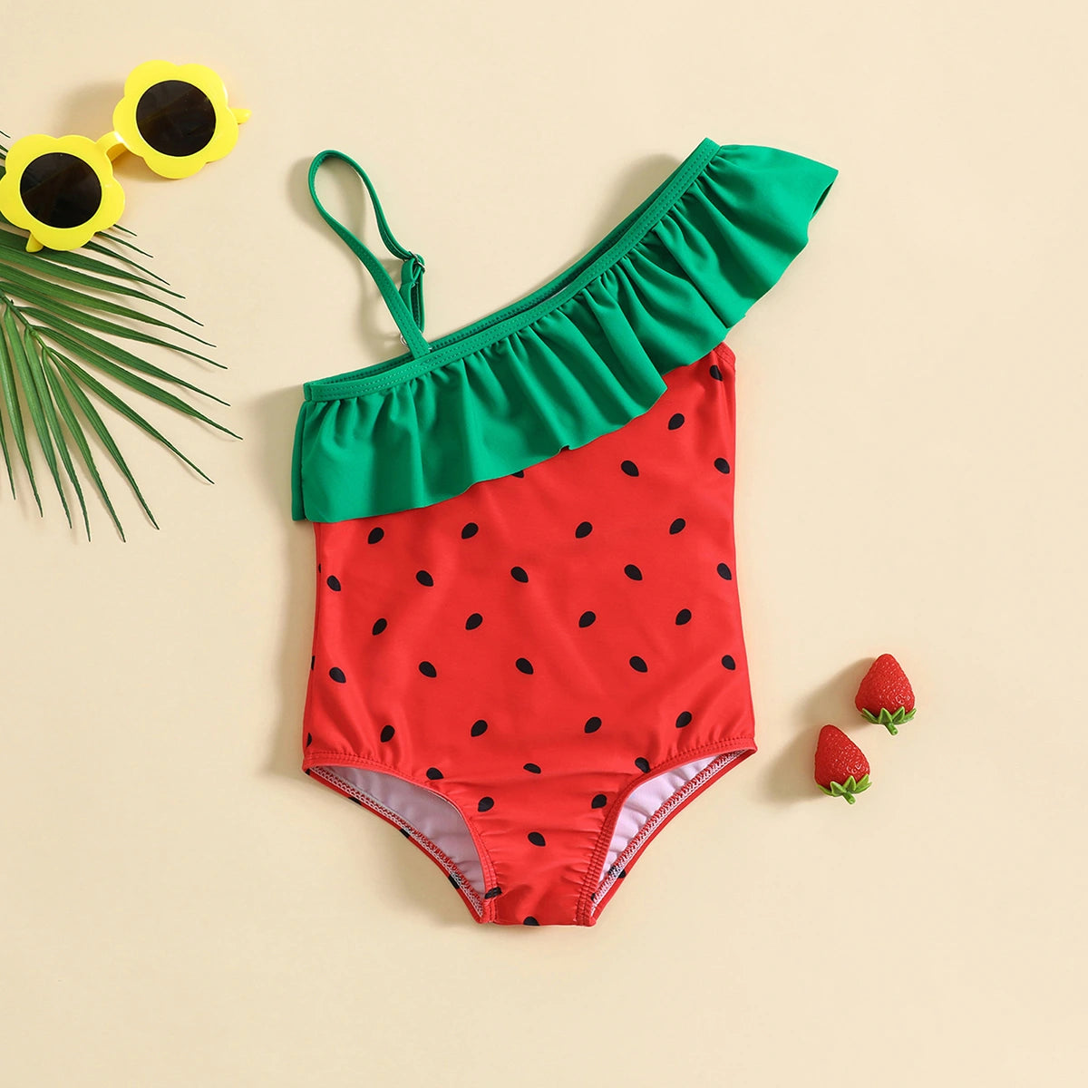 Girls Red Watermelon Printed Swimwear Bodysuit Beachwear Red 1-2 Y