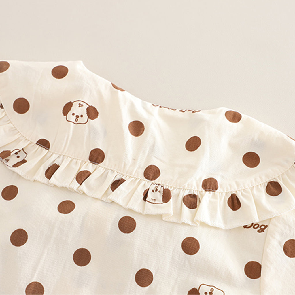 Girls Brown Polka Dot Printed Top With Bow and Pants Set 2 pc. Sets
