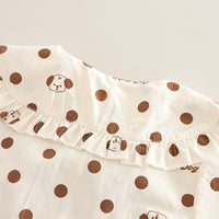 Girls Brown Polka Dot Printed Top With Bow and Pants Set 2 pc. Sets