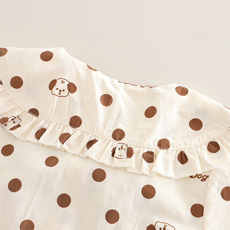 Girls Brown Polka Dot Printed Top With Bow and Pants Set 2 pc. Sets