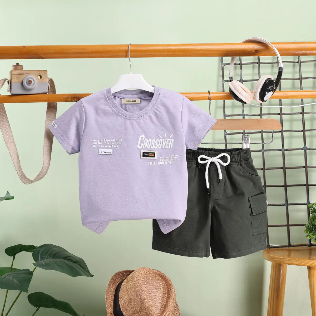 Boys Lilac Typographic Printed T-Shirt With Shorts Sets Sets Lilac 0-1 Y