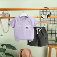 Boys Lilac Typographic Printed T-Shirt With Shorts Sets Sets Lilac 0-1 Y
