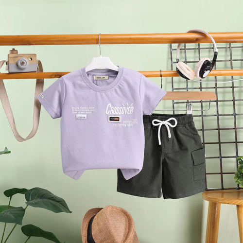 Boys Lilac Typographic Printed T-Shirt With Shorts Sets Sets Lilac 0-1 Y