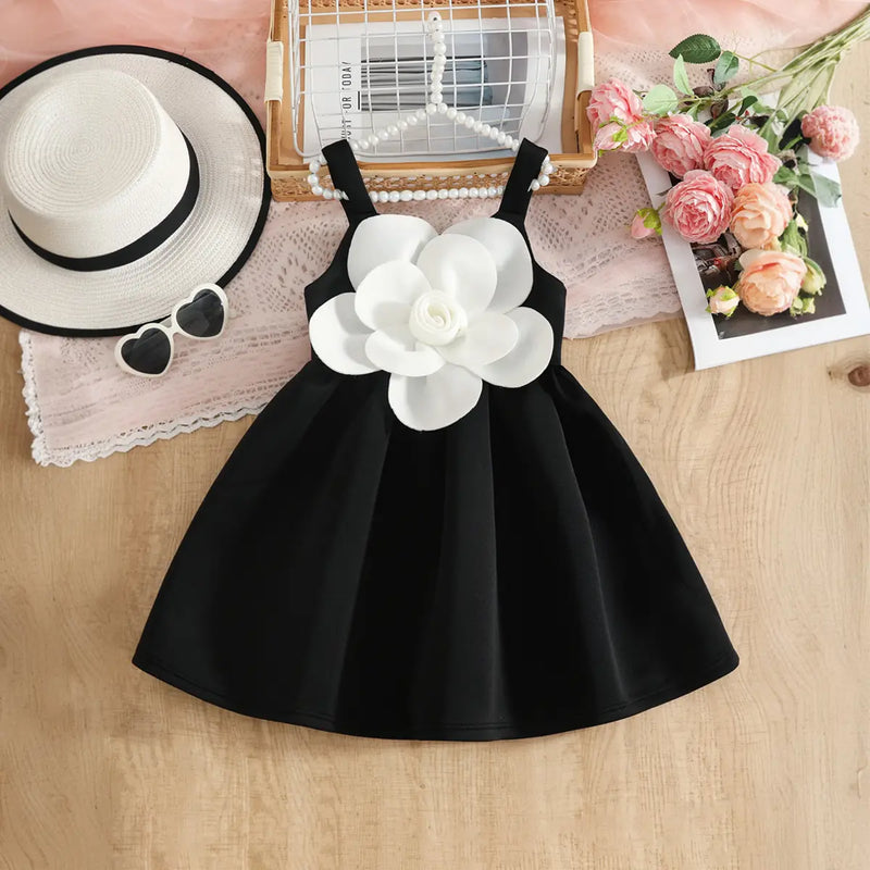 Girls Black Flower Applique Fit & Flare Party Wear Dress Party Dresses Black 2-3 Y