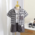 Boys Grey Checked Short Sleeve Shirt With Printed T-Shirt And Shorts Sets 3 pc. Sets Grey 1-2 Y