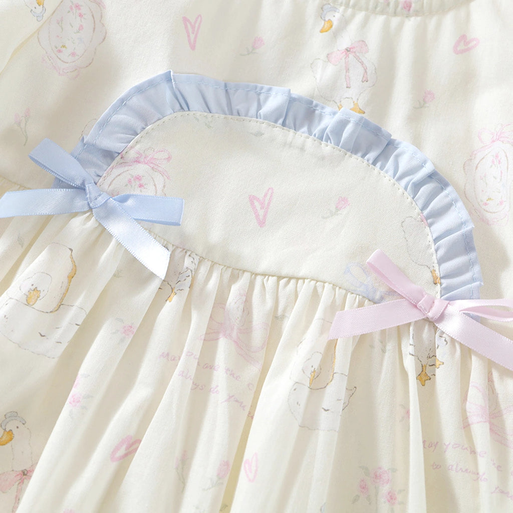 Girls Off-White Printed Short Sleeve Fit & Flare Dress Casual Dresses