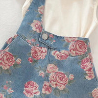 Girls Off White Sleeveless Top With Floral Print Dungaree Sets 2 pc. Sets
